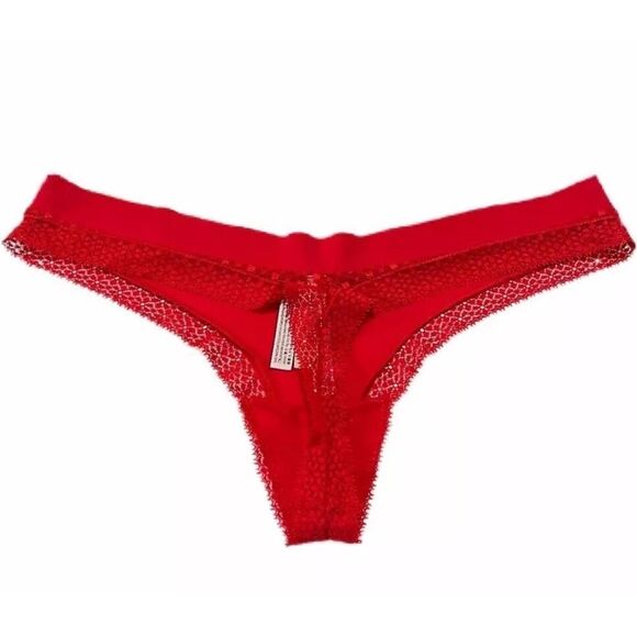 Victorias Secret Incredible Supersoft with lace trim Thong Panty Red Xlarge - Picture 2 of 2